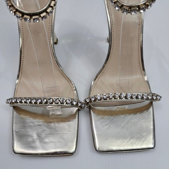 Marc Fisher Karima Rhinestone Heel Sz 9 Metallic Gold Leather Ankle Strap Sandal - Picture 7 of 16